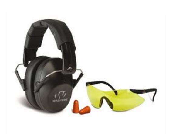 Walker's Pro Low Profile Folding Passive Muff, Foam Ear Plug, Sport Glasses Combo Kit • GWP-FPM1GFP