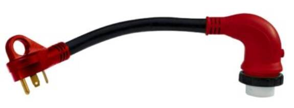 Valterra 30A Male-50A Female 90 Degree LED Detachable Adapter Cord, 12”, Red • A10-3050D90VP