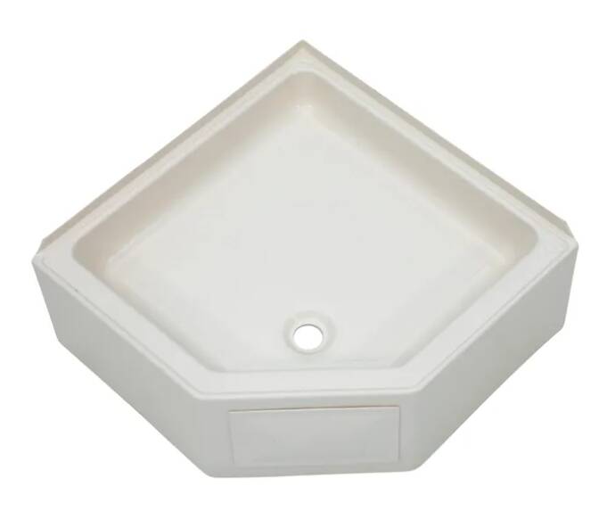 Lippert Corner Shower Pan with Center Drain; 27" x 27" (Parchment) • 298087