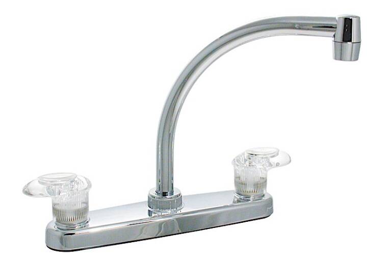 Valterra Catalina 2-Handle Hi Arc RV Faucet, Tubular Metal Spout, Chrome with Clear Lever Handles • PF221302