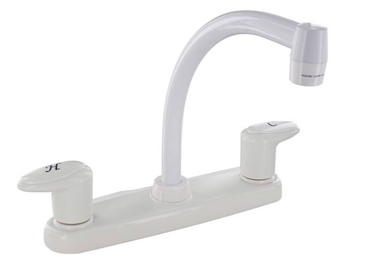 Valterra Catalina 2-Handle Hi Arc RV Faucet, Tubular Metal Spout, White • PF221202