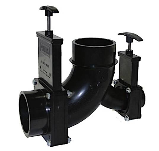 Valterra Ell Black Double Rotating Valve 3" Spigot x 1-1/2" Spigot x 3" Spigot • T81B