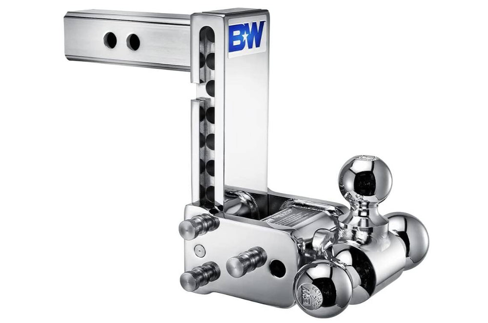 B&W Tow & Stow Adjustable Tri-Ball Mount - Chrome - 2" Receiver - 1 7/8", 2", 2 5/16" Ball - 7" Drop • TS10049C