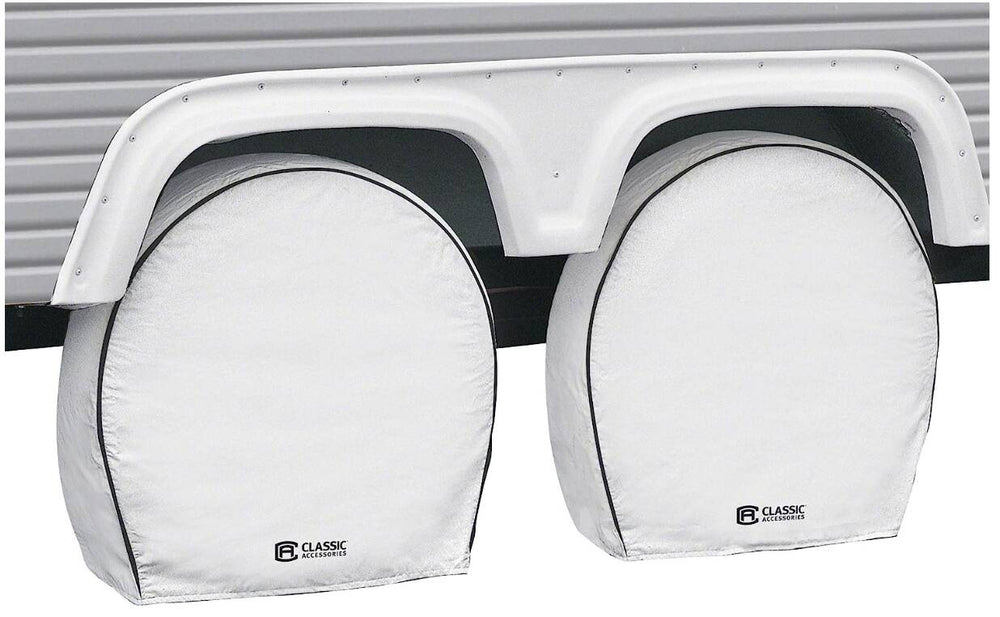 Classic Accessories Deluxe RV Wheel Cover Set, 33"-36" Wheel Diameter, 9" Tire Width, White, Set of 4 • 80-224-182302-00