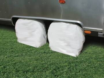 Camco Wheel & Tire Protector Covers - 24-26", Arctic White Vinyl, Set • 45321