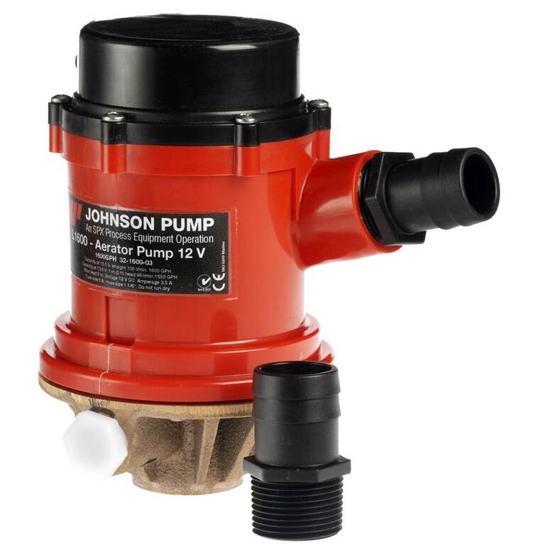 Johnson Pump Pro Series 12V 1596 GPH Electric Livewell/Baitwell Impeller Aerator Pump • 16004B