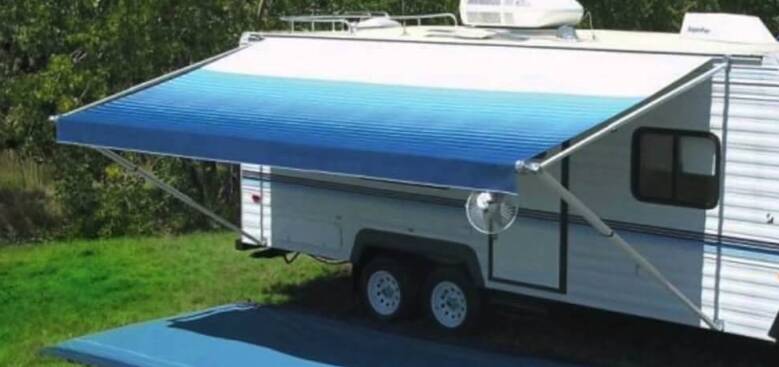 Carefree RV Awning Vinyl Fabric 14'-2" - Ocean Blue Dune Stripe With White Weatherguard • JU158E00