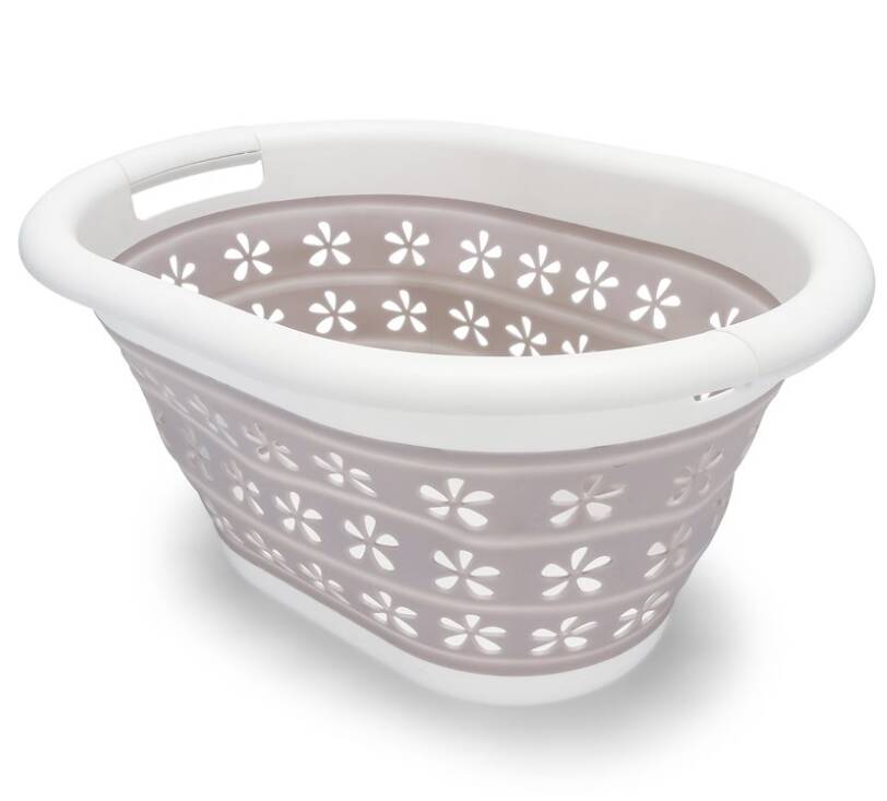 Camco Collapsible Laundry Basket - Small, White / Taupe • 51951
