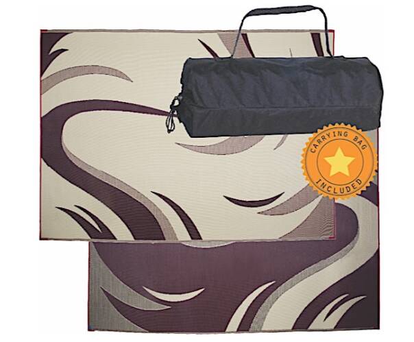 Ming's Mark Reversible RV Patio Mat - Burgundy & Tan Swish Design - 8' x 18' • SD8185