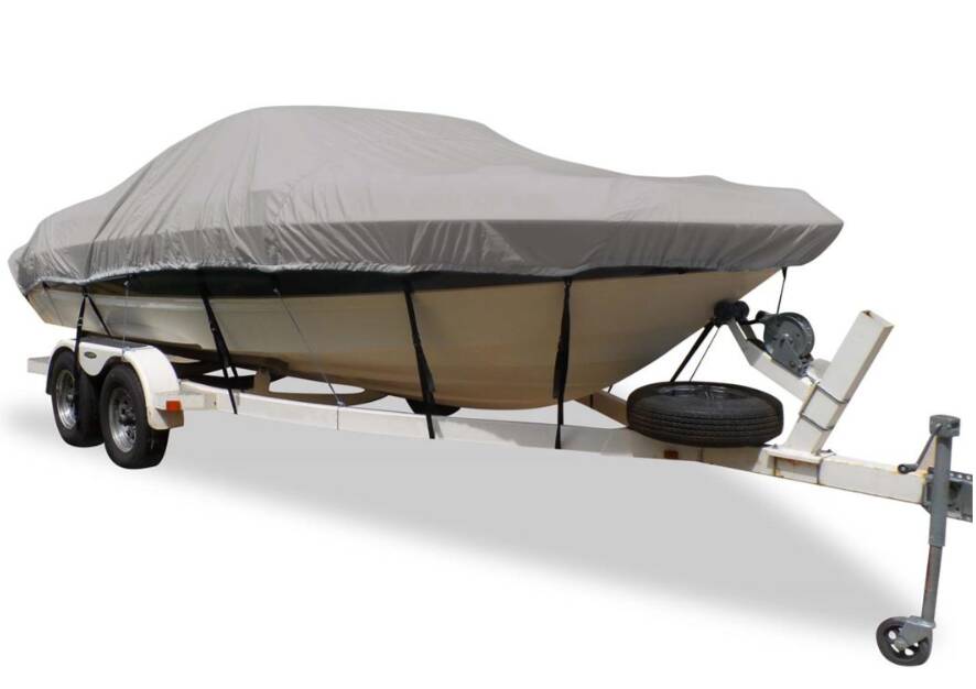 Carver Flex-Fit Haze Gray Poly-Guard Boat Cover for 17'-19' L x 96" W V-Hull, Tri-Hull Boats • 79004