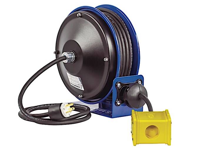 Cox Reels 30' Compact Spring Driven Cord Reel Quad Receptacle with 12GA Steel Base • PC10-3012-B