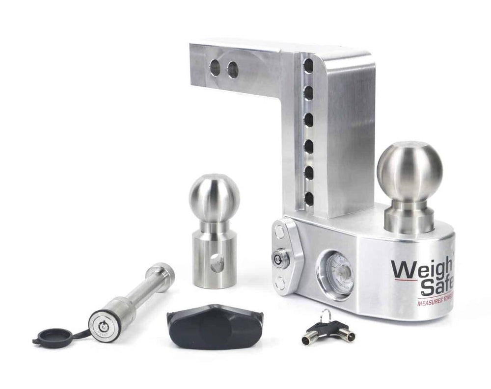 Weigh Safe Aluminum 6" Adjustable Trailer Hitch for 2" Receiver w/ Built in Weight Scale & 2 pc Keyed Alike Lock Set • WS6-2-KA