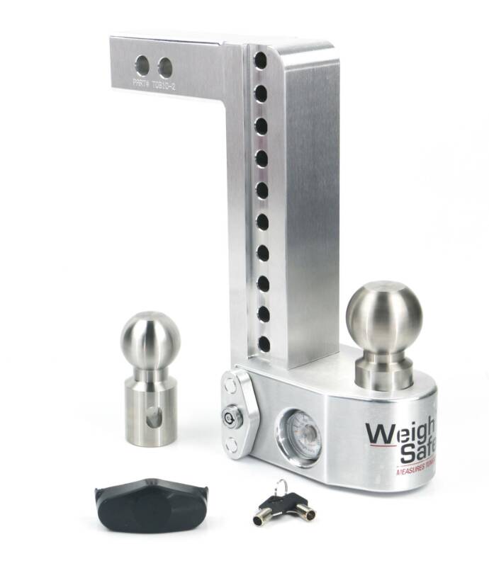 Weigh Safe Aluminum 10" Adjustable Trailer Hitch for 2" Receiver w/ Built in Weight Scale - 12,500 lbs GTW • WS10-2