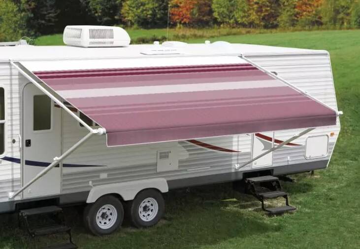 Carefree RV Awning Vinyl Fabric 18' 2", Bordeaux Dune Stripe, White Weatherguard • JU198B00