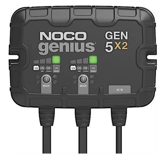 Noco 2-Bank, 10-Amp On-Board Battery Charger, Battery Maintainer, and Battery Desulfator • GEN5X2