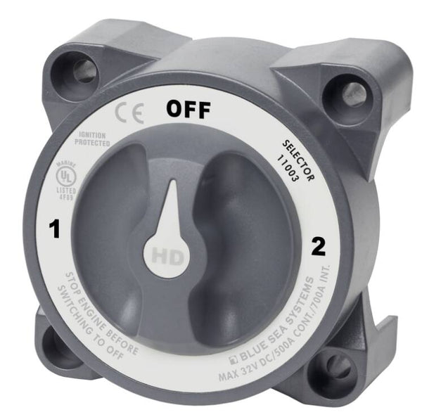 Blue Sea HD-Series 32 V DC 500 A 3-Position Gray Tinned Copper Heavy-Duty Selector Battery Switch with AFD • 11003-BSS
