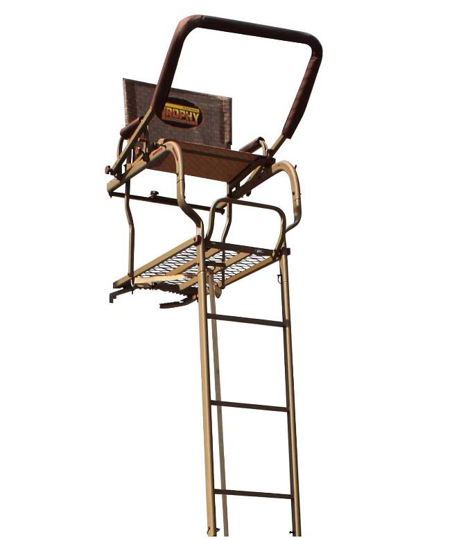 Trophy Treestands Mountaineer Single Person 20' Ladderstand w/ Adjustable Padded Shooting Rail & Padded Armrests • TL106