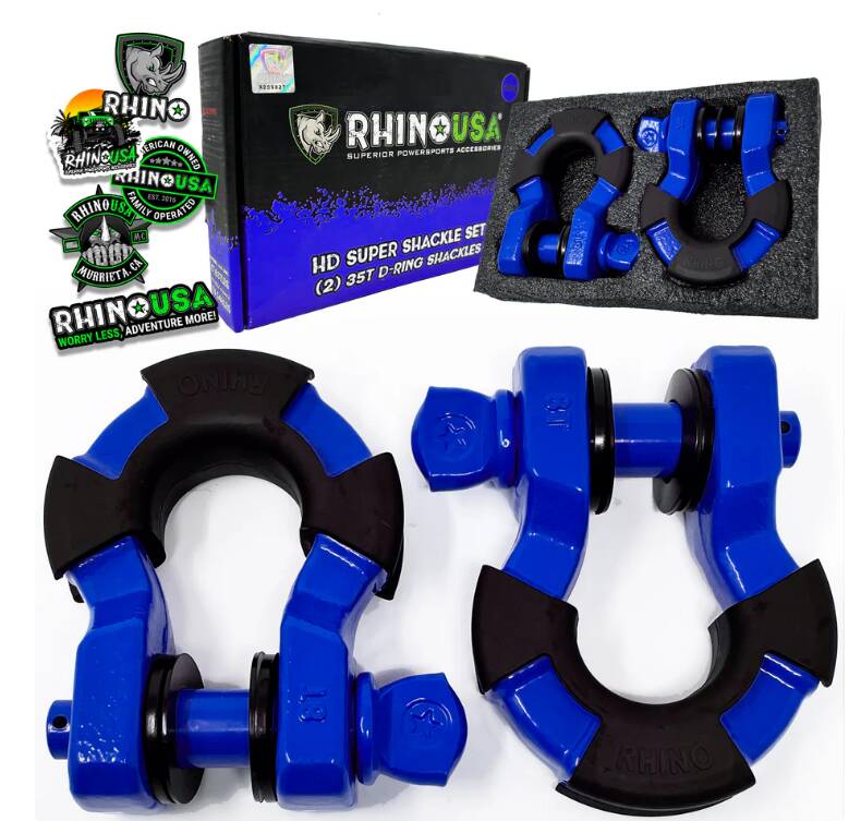 Rhino USA 8-Ton Super Shackles w/ Isolators, Blue • SUPERSHACK-BLU