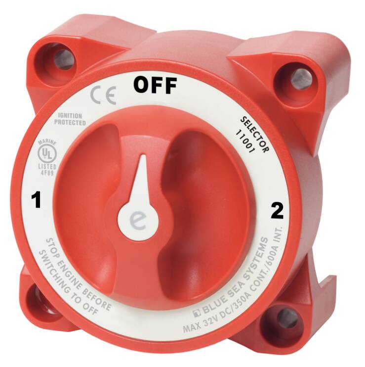 Blue Sea e-Series 32 V DC 350 A 3-Position Red Tinned Copper Selector Battery Switch with AFD , 3 Pieces • 11001-BSS