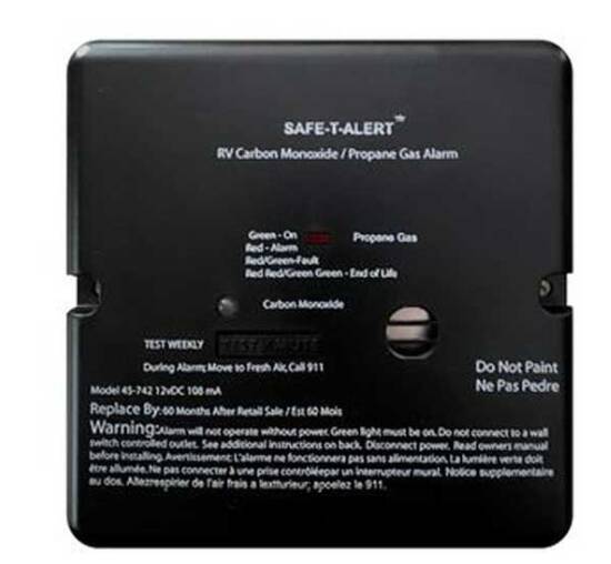 Safe-T-Alert 45 Series RV Dual CO/LP Alarm - Black, Flush Mount • 45-742-BL