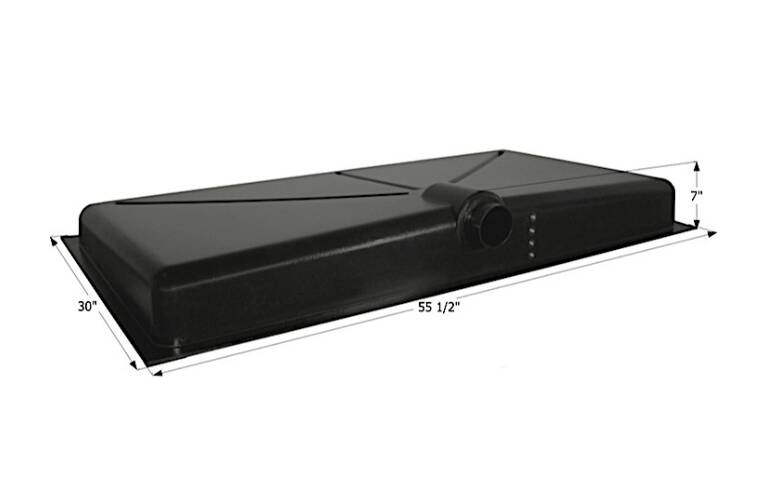 Icon 33 gal. Center Side Drain Waste Holding Tank with 3" Spigot and 4-Level Sensors, 55-1/2"L x 30"W x 7"H • 12380