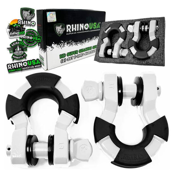Rhino USA 8-Ton Super Shackles w/ Isolators, White • SUPERSHACK-WHT