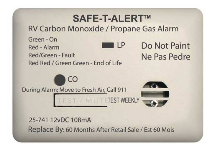 Safe-T-Alert 25 Series Mini RV Dual CO/LP Alarm - White, Surface Mount • 25-741-WT