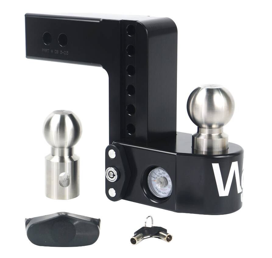 Weigh Safe Adjustable 6" Drop Cerakote Black with Stainless Steel Balls Ball Mount with Built-in Scale for 2-1/2" Receivers • WS6-2.5-CER-BLA