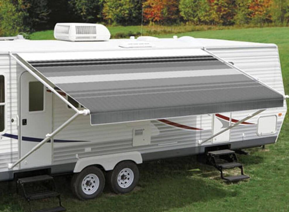Carefree RV Awning Vinyl Fabric 16'-2" - Black/Gray Dune Stripe With White Weatherguard • JU178D00