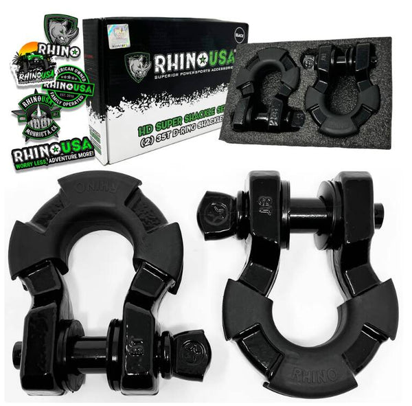 Rhino USA 8-Ton Super Shackles w/ Isolators, Black • SUPERSHACK-BLK