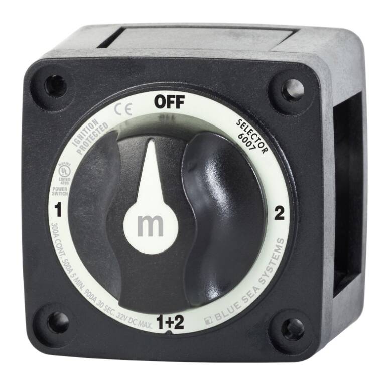 Blue Sea M-Series 32 V DC 500 A Black Tinned Copper Selector Battery Switch • 6007200-BSS