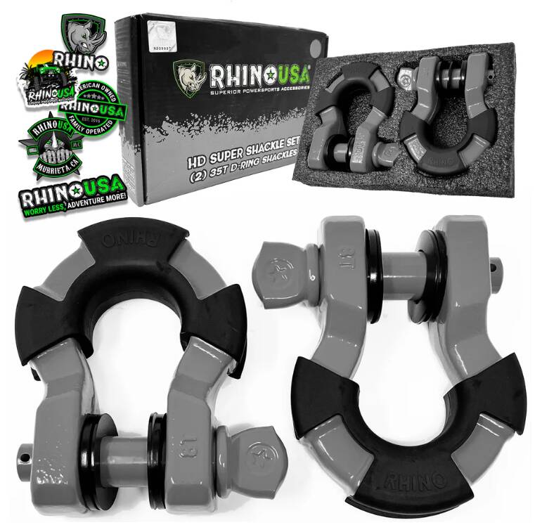 Rhino USA 8-Ton Super Shackles w/ Isolators, Gray • SUPERSHACK-GRY