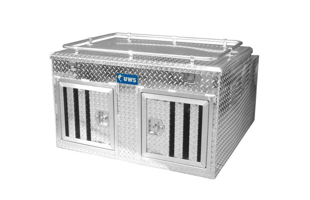 UWS Double-Door Dog Box w/ Full Enclosure & Storage, Bright Aluminum, 48"x48" • DB-4848N