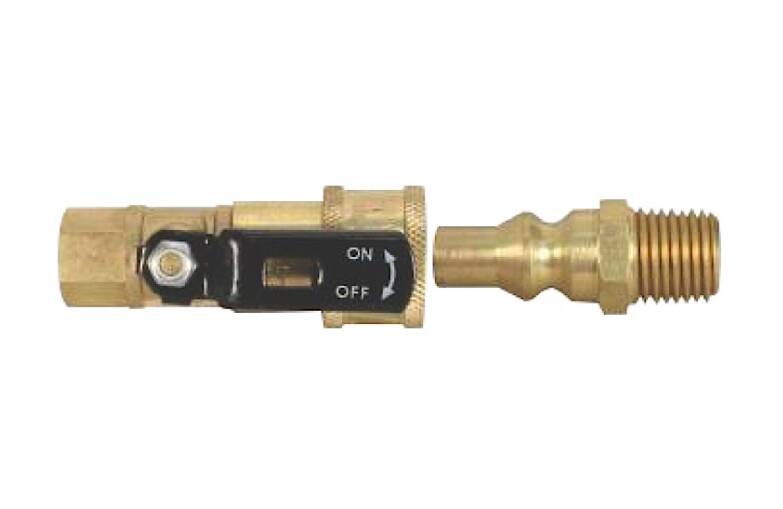 JR Products Brass LP Gas Adapter Fitting with Shut-Off Valve (1/4" Female QDP to 1/4" Female Thread) • 07-30455