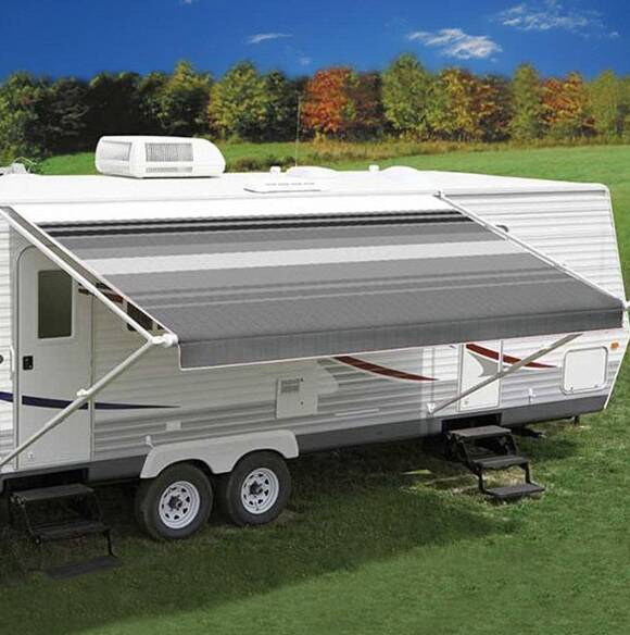 Carefree Black/Gray Dune Stripe Replacement RV Awning Fabric - 17.2' x 8' W/Black FLXGuard • JU188D5A