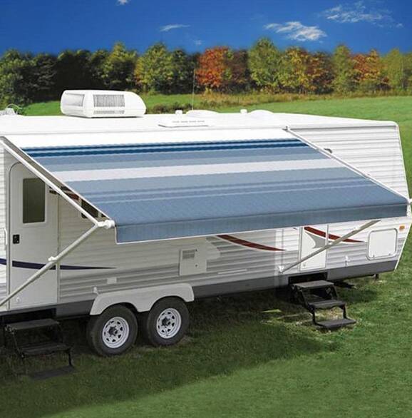 Carefree RV Awning Vinyl Fabric 18' - Ocean Blue Dune Stripe With White Weatherguard • JU188E00
