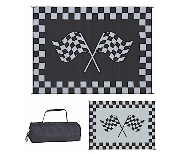 Ming's Mark Stylish Camping 9 ft. x 12 ft. Racing Flag Mat - Black/White • RF9121