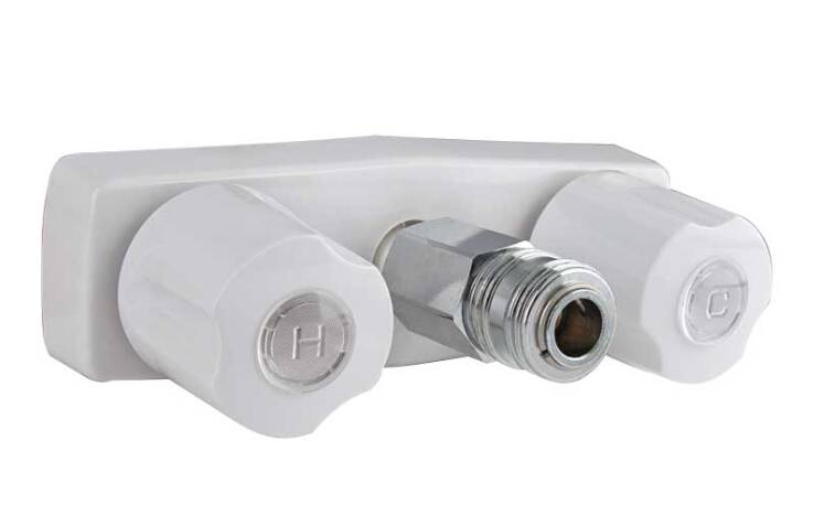 Valterra Faucet W/ Quick Connect 2in, 2 Knob, Plastic White, Box • PF213248