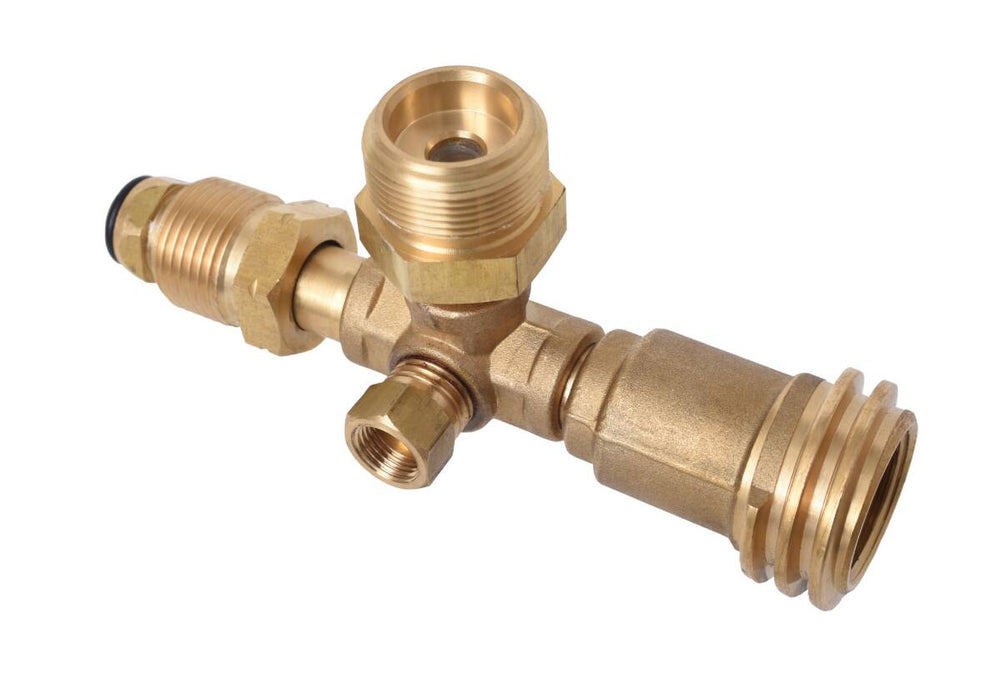Flame King 4 Port Brass Tee Propane Adapter • RV-COMBO1