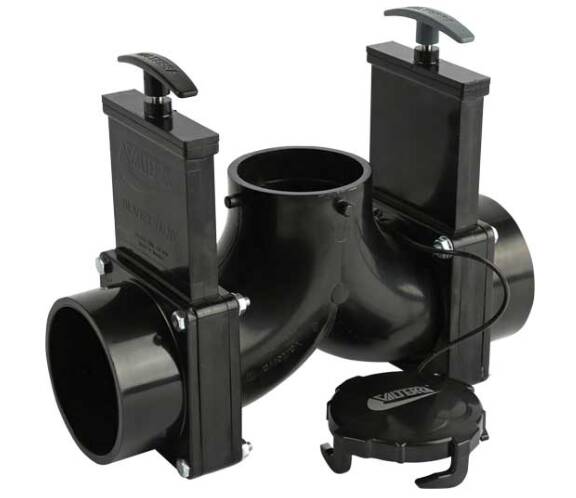 Valterra Ell Double Rotating Valve, 3″ Hub x 3″ Hub x 3″ Bayonet Cap • T84