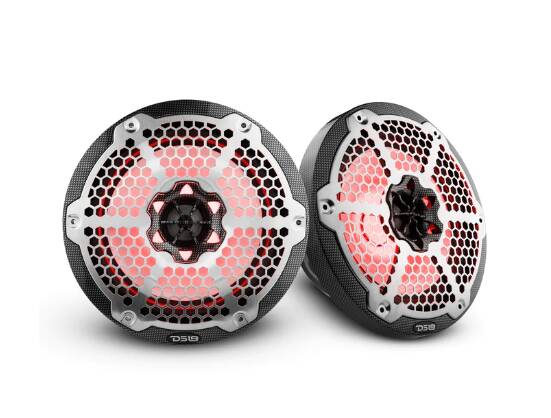 DS18 NXL 8" 2-Way Coaxial Marine Speaker With LED RGB Lights 125 Watts Rms 4-Ohm -Black Carbon Fiber • CF-8