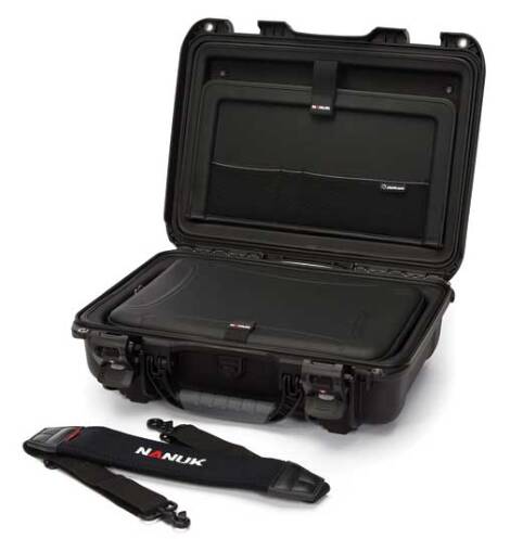 Nanuk 923 Waterproof Hard Case W/Laptop Kit, W/Strap - Black • 923-LK01