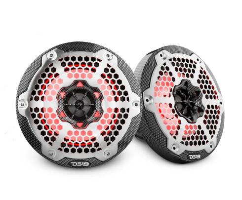 DS18 6.5" 2-Way Coaxial Marine Speaker With LED RGB Lights 125 Watts Rms 4-Ohm -Black Carbon Fiber, Pair • CF-65