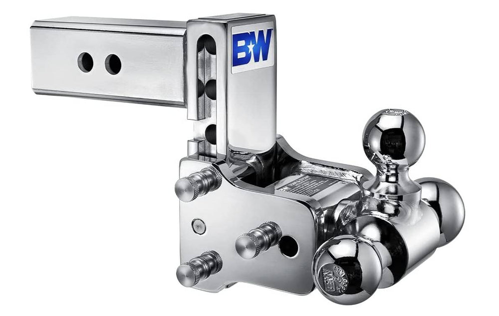 B&W Tow & Stow Adjustable Tri-Ball Mount - Chrome - 2.5" Receiver - 1 7/8", 2", 2 5/16" Ball - 5" Drop • TS20048C