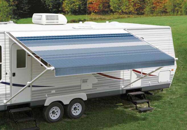 Carefree 16' Fiesta Awning Roller Assembly, Ocean Blue Dune Striped • EA168E00