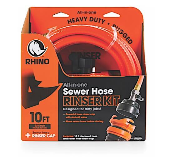 Camco RhinoFlex 10’ Clean Out Hose w / Rinser Cap • 22999