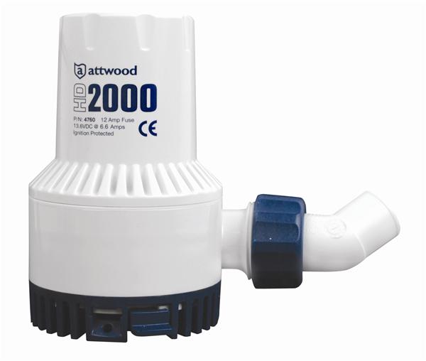 Attwood HD2000 12V 2000 GPH Electric Heavy Duty Impeller Submersible Bilge Pump • 4760-4