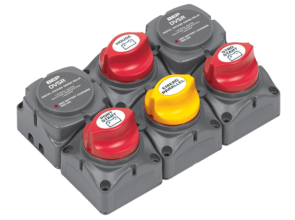 BEP Battery Distribution Cluster for Twin Outboard Engines w/ Three Battery Banks • 717-140A-DVSR