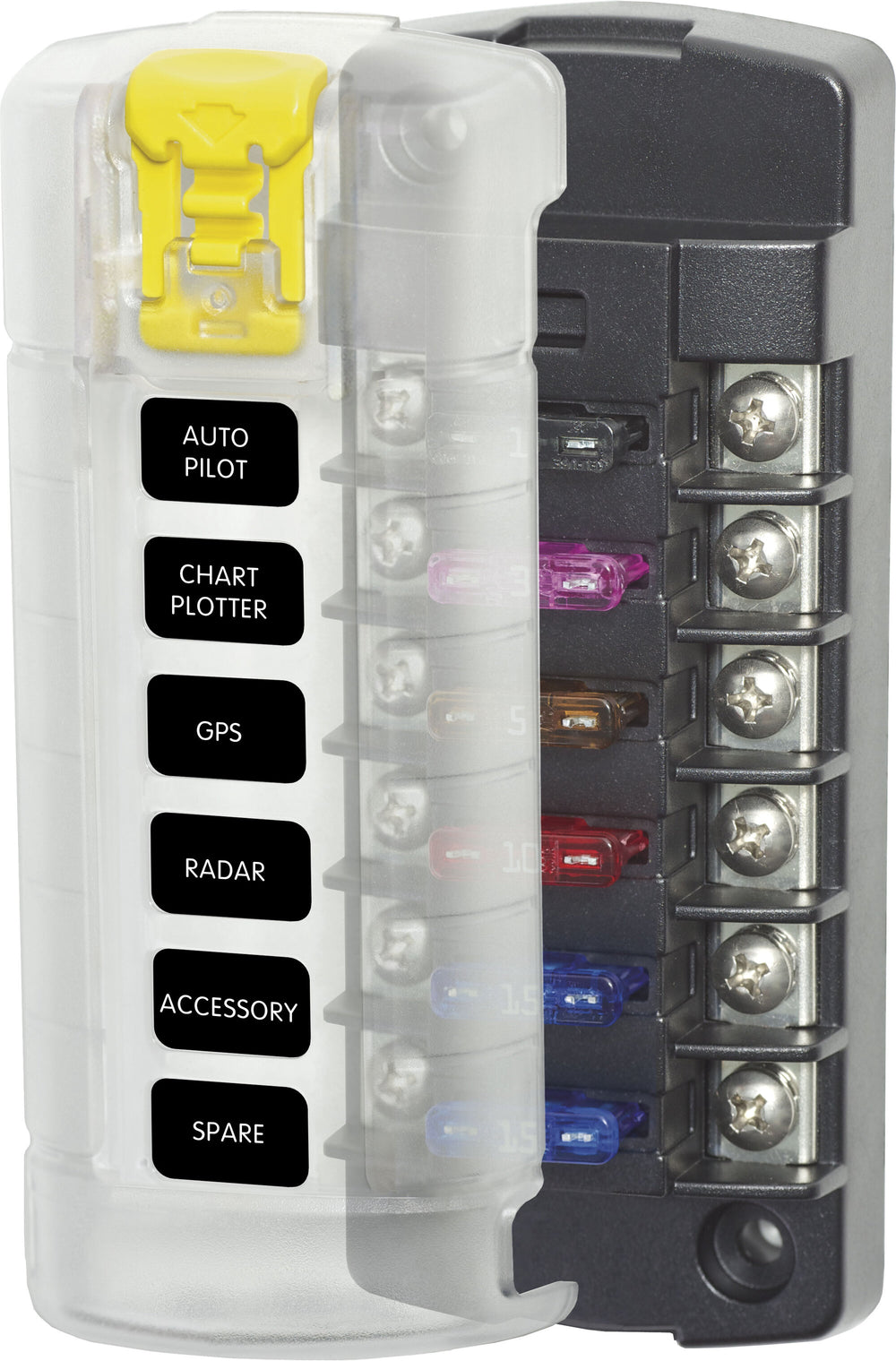 Blue Sea ST Blade Fuse Block W/Cover - 6 Circuit Independent W/O Negative Bus • 5035-BSS