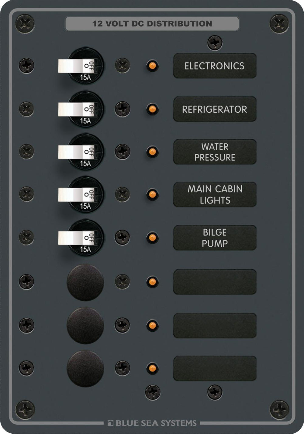 Blue Sea Traditional Metal DC Panel - 8 Positions • 8023-BSS